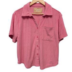 Araminta James Womens Terry Toweling Boyfriend Button Top Size M Hot Pink Cotton